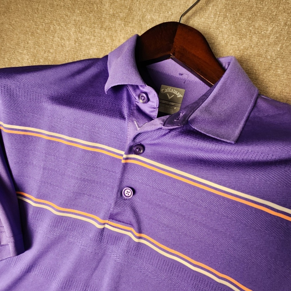 Callaway Mens Opti-Dri Purple Striped Golf Polo Shirt Short Sleeve Size S